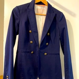 J Crew navy blue blazer 3 brass button with clip closure.